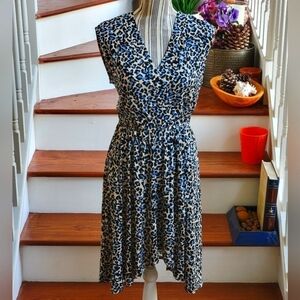 BCBGMAXAZRIA Women's Blue Leopard Dress S